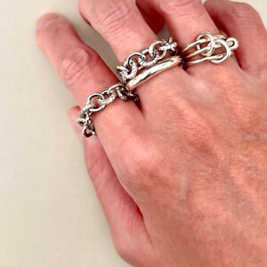 Stackable sterling silver and crystal loop-chain ring, spinelli killcolin