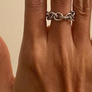 Stackable sterling silver and crystal loop-chain ring