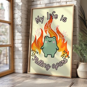 My Life Is Falling Apart. Cute Funny Pastel Frog Wall Art Print. Sarcastic Humour Wall Art