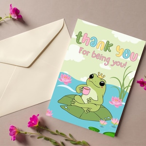 Lot de 5 cartes de voeux grenouille mignonne, cartes de remerciement, ensemble de papeterie animaux mignons, lot de cartes de remerciement, cartes d'amitié