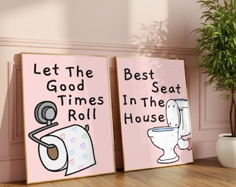 Funny Bathroom Wall Art Prints | Toilet Puns Gallery Wall Set