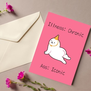 Cartes de voeux amusantes sur la maladie chronique (paquet de 5) - Cartes de guérison, blagues emblématiques sur le cul, lot de papeterie humour Illness, maladie chronique