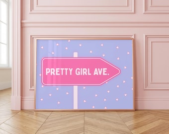 Pretty Girl Avenue, Street Sign Wall Art Print. Pastel Decor