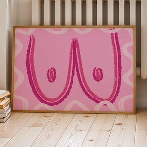 Female Empowerment Breast Outline Wall Art Print. Dopamine Decor Artwork