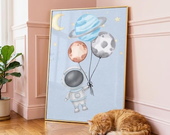 Astronaut and Planets Print: Educational Outer Space Wall Art