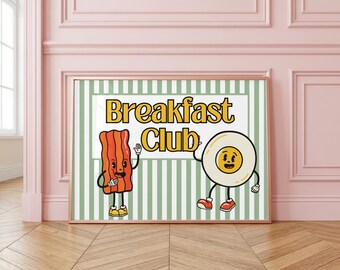 El Club de los Cinco, estilo retro y vintage, lámina decorativa de huevos y beicon para pared.
