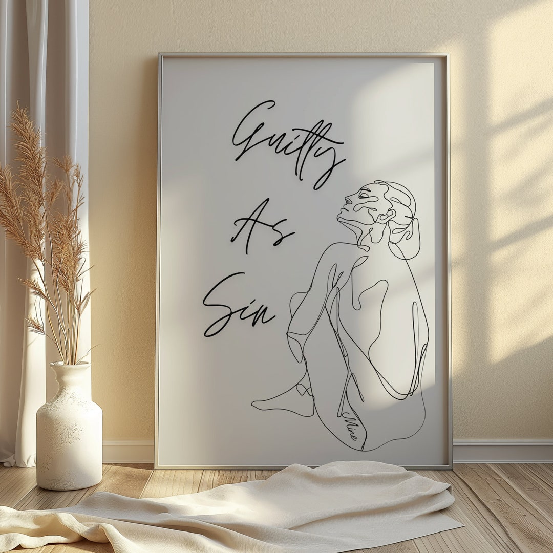 Guilty as Sin Line Drawing Female Print. Tortured Poet Whimsical ...