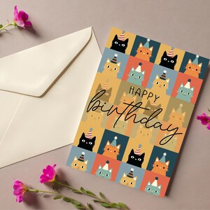 5 Pack Birthday Cards, Gender Neutral Greeting Cards. Cats in Party Hats, Blank Inside, Cat Lover Stationery, Cute Cat Cards. Occasion Cards