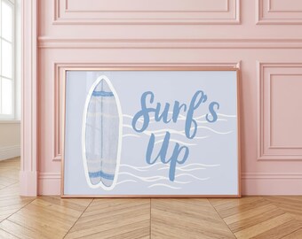 Watercolor Surf Art Print: Blue Coastal Beach House Decor