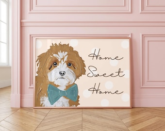 Cavapoo Dog Art Print: Home Sweet Home, Puppy Painting Decor