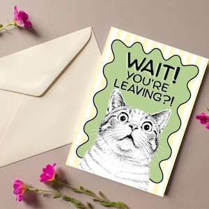 Paquet de 5 cartes de voeux, chat surpris, vous partez, cartes d'adieu - jeu de cartes d'adieu, cartes chat rigolotes, cartes de correspondance animaux mignons, amoureux des chats