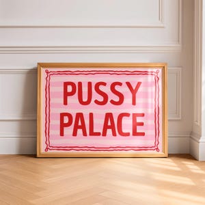 Röd och rosa Pussy Palace-tryck. Dopamin-dekorationsväggkonsttryck