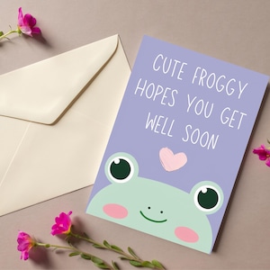 Lot de 5 cartes de guérison Froggy, jolies cartes de voeux, articles de papeterie meilleurs vœux, une pensée pour vous, cartes de condoléances. Conception mignonne de grenouille. Maladie.