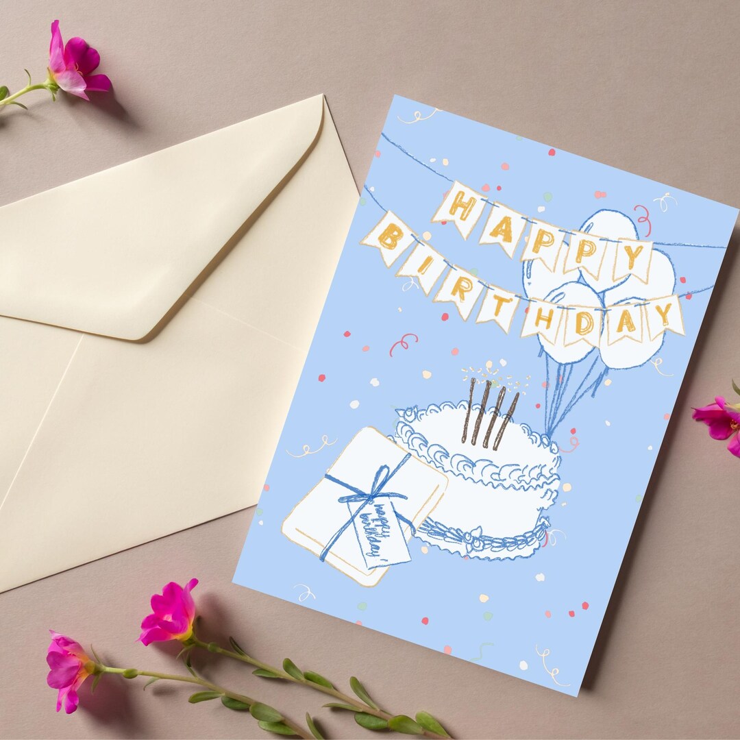 5 Pack Blue Happy Birthday Card Set, Happy Birthday Celebration ...