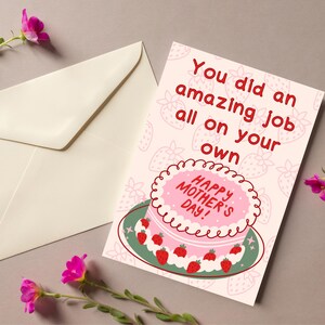 Biglietti di auguri per la festa della mamma (confezione da 5) - Mamma single, fragole, torta, regalo di cancelleria fatto a mano, biglietti di ringraziamento, confezione di biglietti personalizzati,