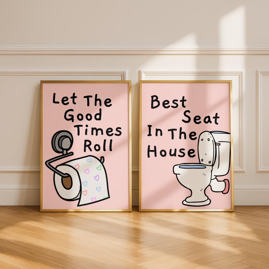 Funny Bathroom Wall Art Prints | Toilet Puns Gallery Wall Set - Etsy
