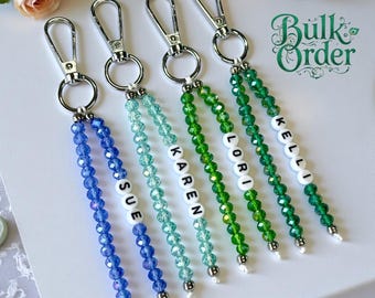 Custom Name Keychain, Personalized Beaded Keychain, Beaded Bag Charm, Ribbon Keychain, Gift for Women, Mama, Best Friend