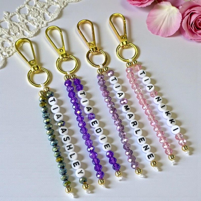 Custom Name Keychain, Personalized Beaded Keychain, Beaded Bag Charm ...