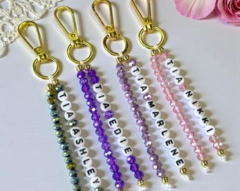 Cute Personalized Name Keychain, Custom Initial Beaded Keychain, Letter Beads Bag Charm, Beaded Name Tag, Handmade Keychain Gift for Mom