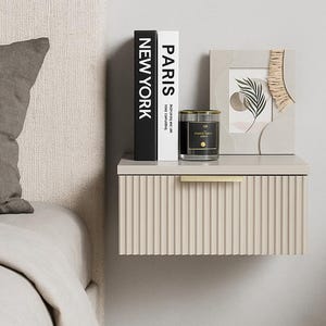 Hanging bedside table-beige bedside table-floating bedside table-wall-mounted nightstand-beige cupboard-grooved bedside table-Nachttisch