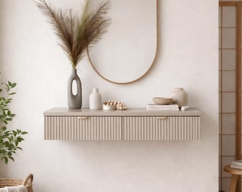 Zwevend ijdelheidsbureau - wandgemonteerde consoletafel met lades - make-uptafel - minimalistische moderne kaptafel - beige kasjmier
