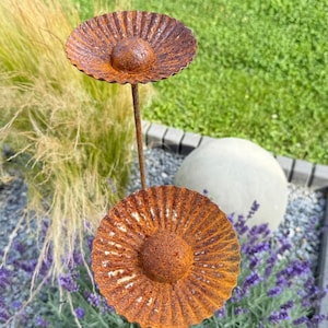 Rustic Rusty Flower Garden Stakes – Set of 2 | Metal Garden Decor | Weathered Iron Outdoor Flowers | Garden Gift Idea-Metal decor