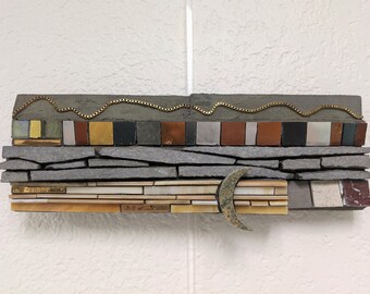 Mosaic Art, title "Horizontal" - hanging - with materials exclusevly upcycled from Fabmo.org