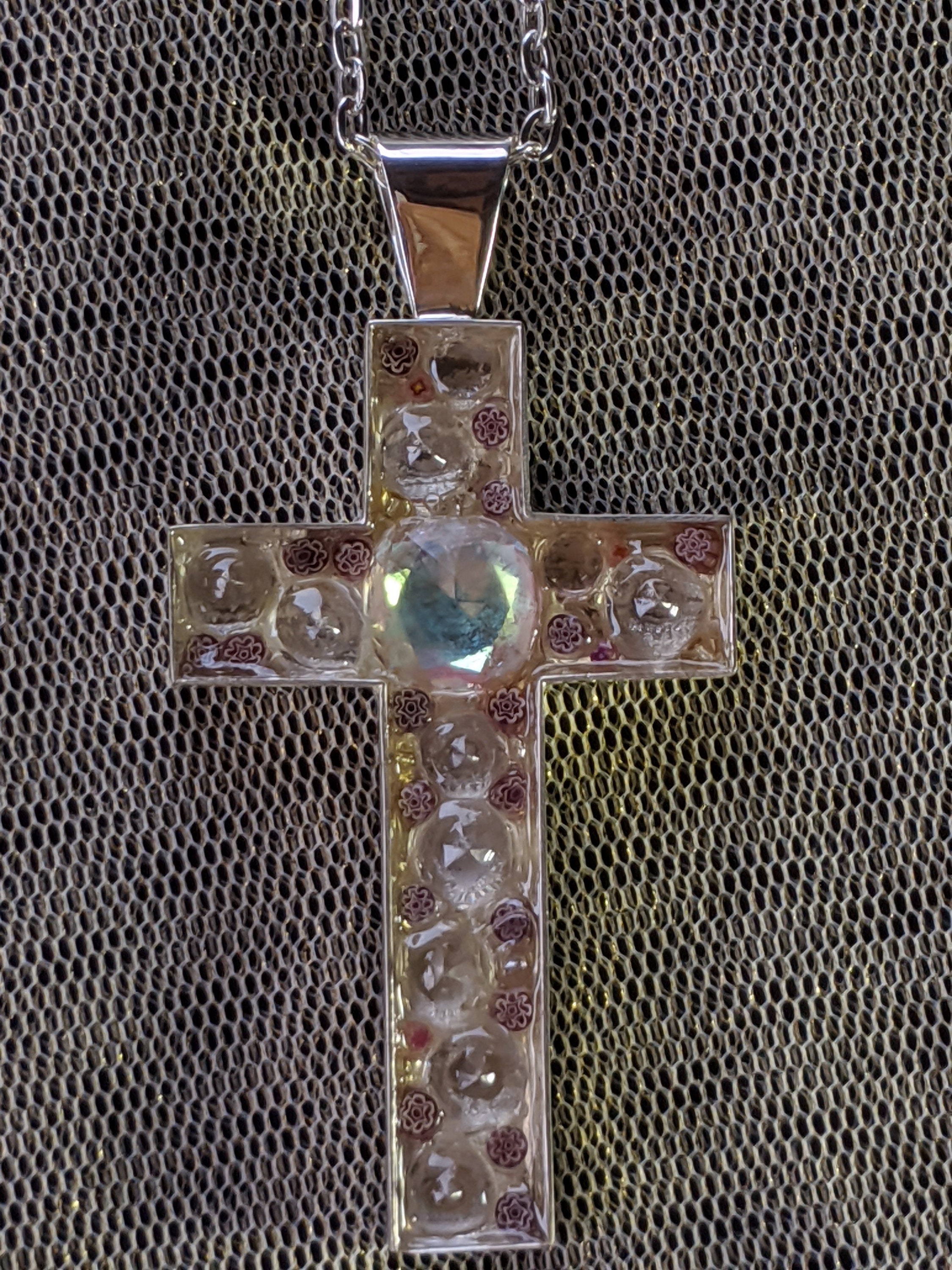 Beautiful Mosaic Cross Necklace silver pendant Italian Etsy
