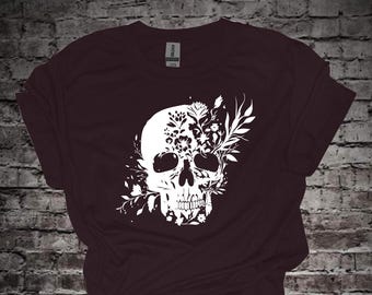 Floral Foliage Skull Unisex Tee Tank Top Shirt, Motorcycle, Rider, Biker, Tribal, Handlebars, Skull, Wings, Sportbike