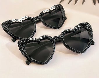 Customization Black Bridal sunglasses,Pearl glasses,Bridal sunglasses, bridesmaid glasses