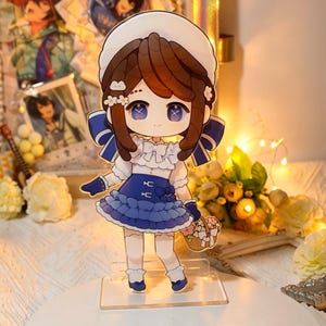 Identity V Emma Gardener Movable Joint Acrylic Stand, Cute Chibi Orchid Boudoir Skin Game Character Figure, Kawaii Desk Display Otaku Gift