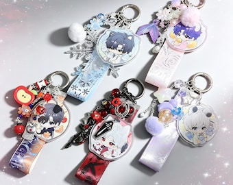 Llaveros personalizados con cuentas de Love and Deepspace, juego de 5 personajes: Zayne, Xavier, Sylus, Rafayel, Li y Shen. Ideales para fans del anime y los videojuegos.