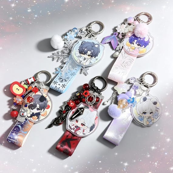 Love and Deepspace Custom Beaded Keychains, Set of 5 Characters Zayne Xavier Sylus Rafayel Li Shen,  Anime Gamer for Gift