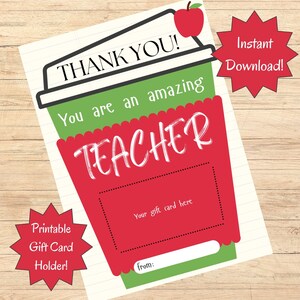 End of School Year Teacher Gift Card Holder- Printable, Last Day of School, Teacher Gift Card Holder, End of School Printable Card