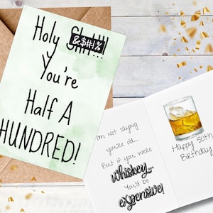 Funny printable 50th Birthday card, Half A Hundred Birthday card, Whiskey 50th Birthday card