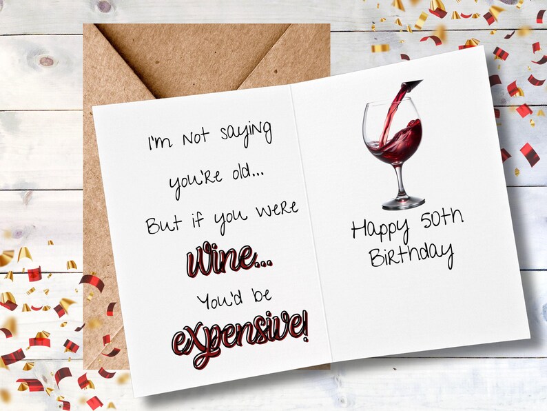 Funny Printable 50th Birthday Card, Half A Hundred Birthday Card, Wine ...