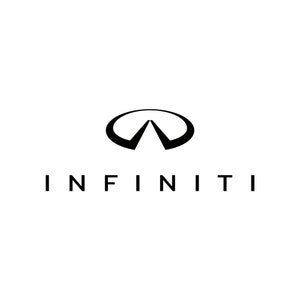Puede incluir: Logotipo en blanco y negro de la marca de automóviles Infiniti. El logotipo presenta un símbolo de infinito estilizado con la palabra "INFINITI" escrita debajo.