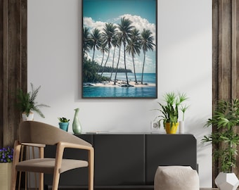 Tropical Palm Tree Beach Print – Serene Island Coastal Art (Digital Download)