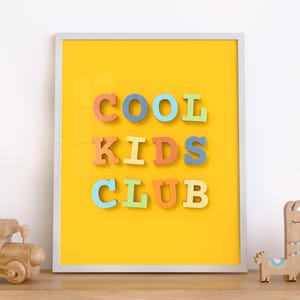Cool Kids Club, Carta de madeira, Citação inspiradora, Decoração de quarto infantil, Impressões de berçário, Pôster de sala de jogos, Arte de parede para impressão, Download digital