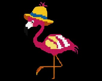 pink flamingo with hat Needlepoint Chart Digital Download Needlepoint Design Cross Stitch Pattern Needlepoint Canvas
