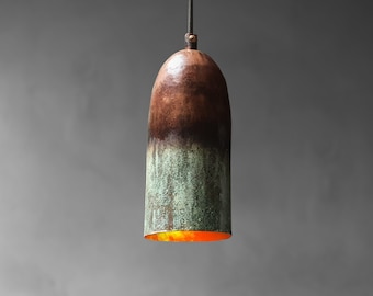 Green Patina Copper Pendant Light - Farmhouse Style