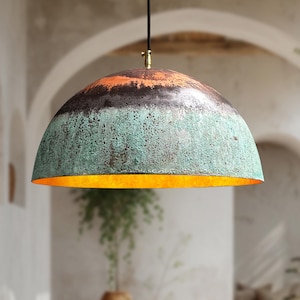 Green Patina Copper Pendant Light: Rustic Farmhouse Kitchen Lighting
