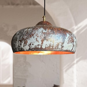 Hammered Copper Dome Pendant Light - Oxidized Finish, Farmhouse Kitchen Lighting