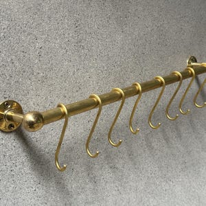 Handmade Unlacquered Brass Pot Rail with S Hooks