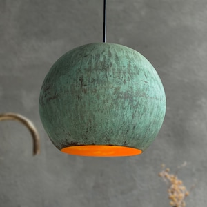 Green Patina Copper Pendant Light - Oxidized Dome Ceiling Fixture