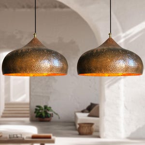 Set of 2 Rustic Copper Pendant Lighting, Handmade Copper Kitchen Island Hanging Light Fixture, Aged Copper Hanging Lights