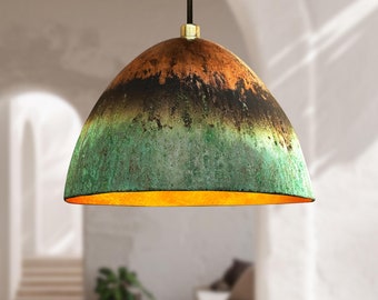 Handmade Green Patina Copper Dome Pendant Light
