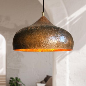 Patina Hammered Copper Pendant Light, Handmade Patina Copper Dome Ceiling Light, Hammered Kitchen Island Hanging Light Fixture