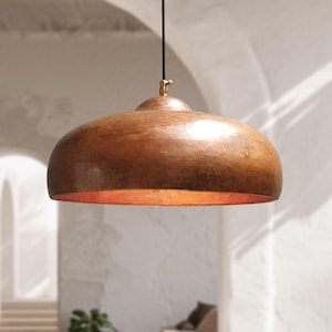Hammered Copper Dome Pendant Light: Oxidized Kitchen Island Lighting