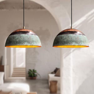 Set of 2 Copper Island Pendant Lights, Two Oxidized Copper Dome Ceiling Light, Copper Pendant lights for Kitchen Island